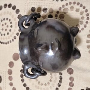 Handcrafted Black Ceramic Face Pot with Loop Handles